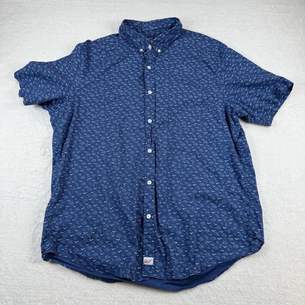 Vineyard Vines Shirt Mens Size L Blue Slim Fit Murray Nautical Print Casual